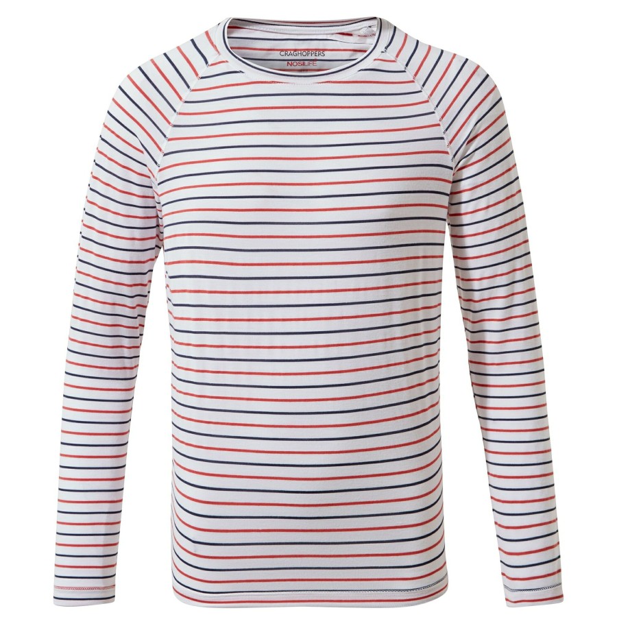 Kids Craghoppers Long Sleeve | Kid'S Nosilife Paola Long Sleeved T-Shirt - Blue Navy / Pompeian Red Stripe