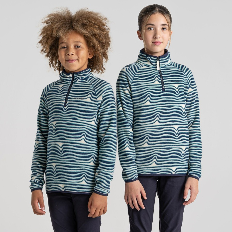 Kids Craghoppers Half Zip Fleece | Kid'S Kai Half Zip Fleece - Poseidon Blue Print