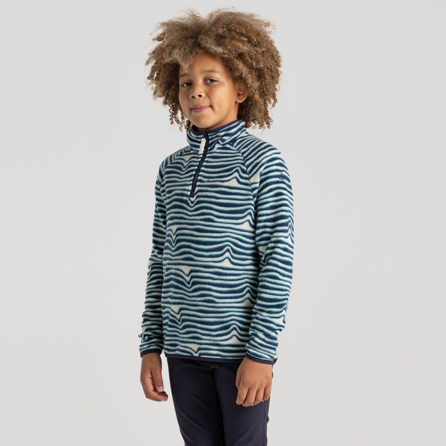 Kids Craghoppers Half Zip Fleece | Kid'S Kai Half Zip Fleece - Poseidon Blue Print