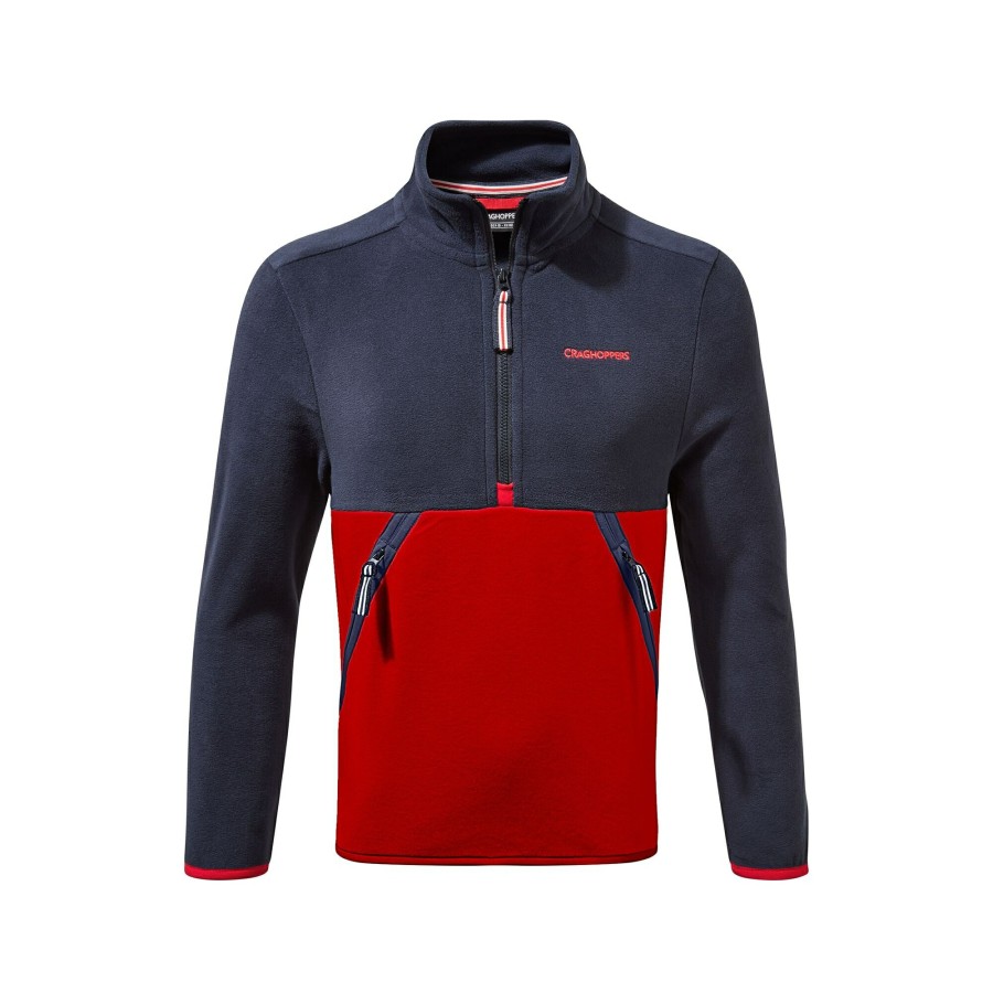 Kids Craghoppers Half Zip Fleece | Kid'S Nox Half Zip Fleece - Blue Navy / Sriracha Red