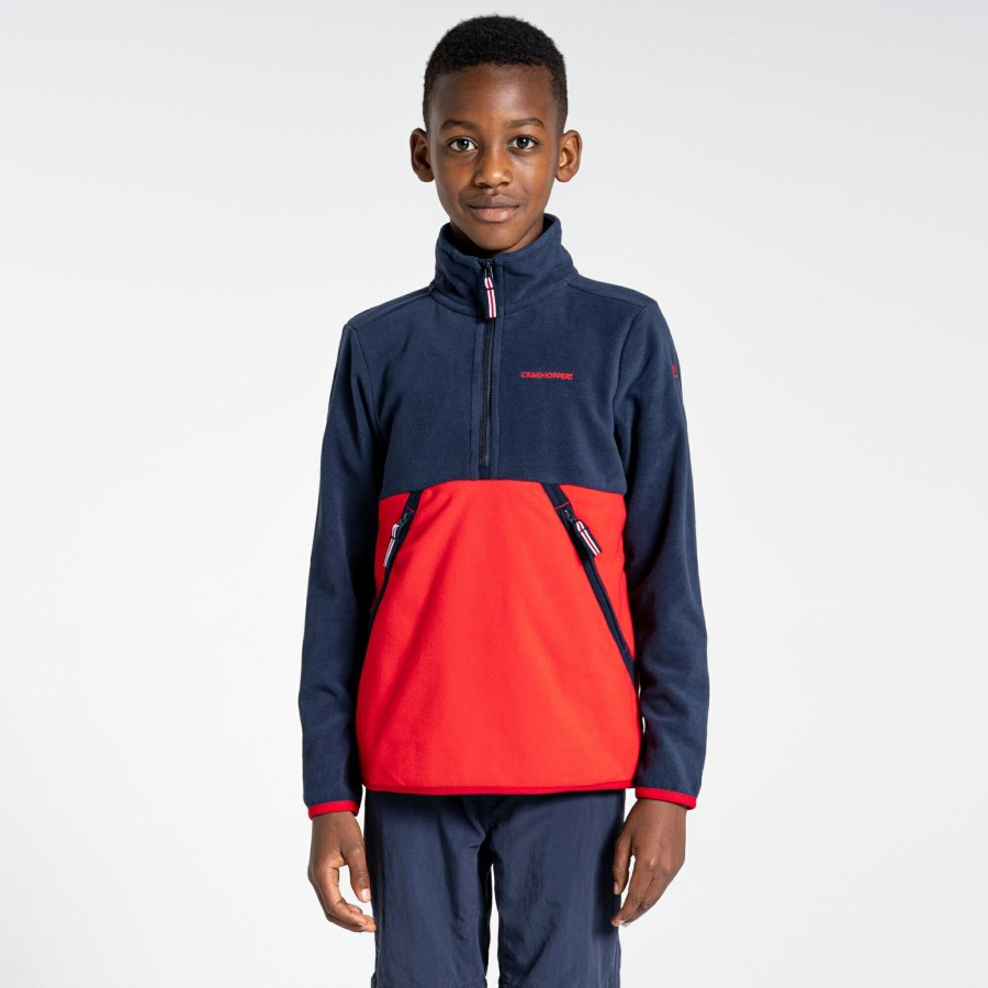 Kids Craghoppers Half Zip Fleece | Kid'S Nox Half Zip Fleece - Blue Navy / Sriracha Red