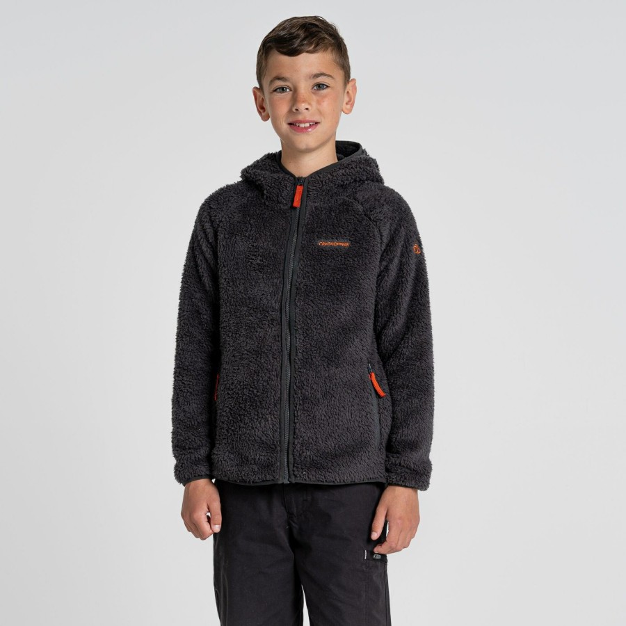 Kids Craghoppers Full Zip Fleece | Kid'S Kaito Hooded Jacket - Black Pepper