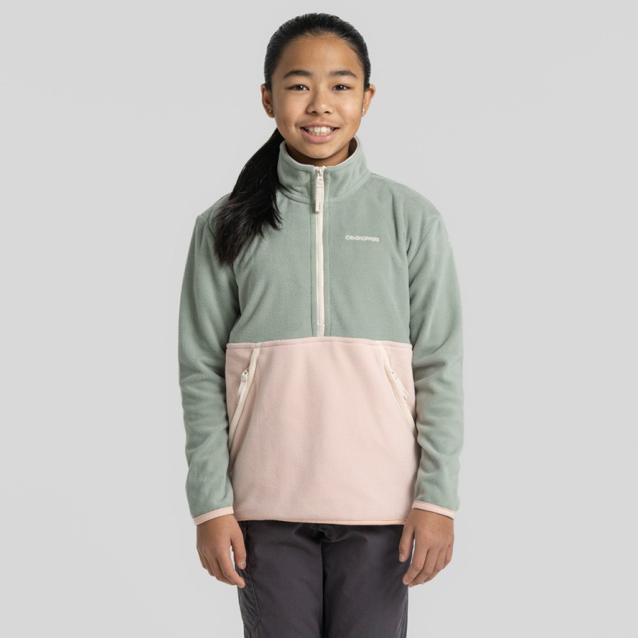 Kids Craghoppers Half Zip Fleece | Kid'S Valo Half Zip Fleece - Meadow Haze / Pink Dusk