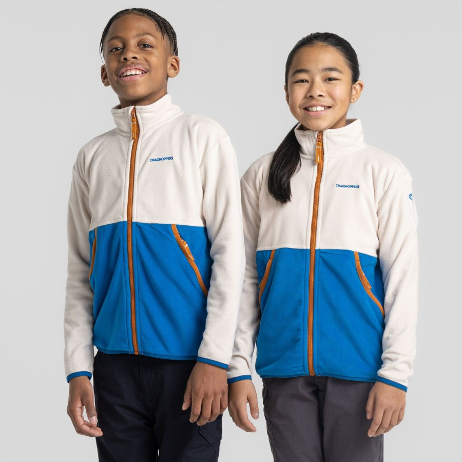 Kids Craghoppers Full Zip Fleece | Kid'S Valo Jacket - Ecru / Titan Blue