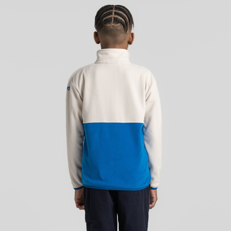 Kids Craghoppers Full Zip Fleece | Kid'S Valo Jacket - Ecru / Titan Blue