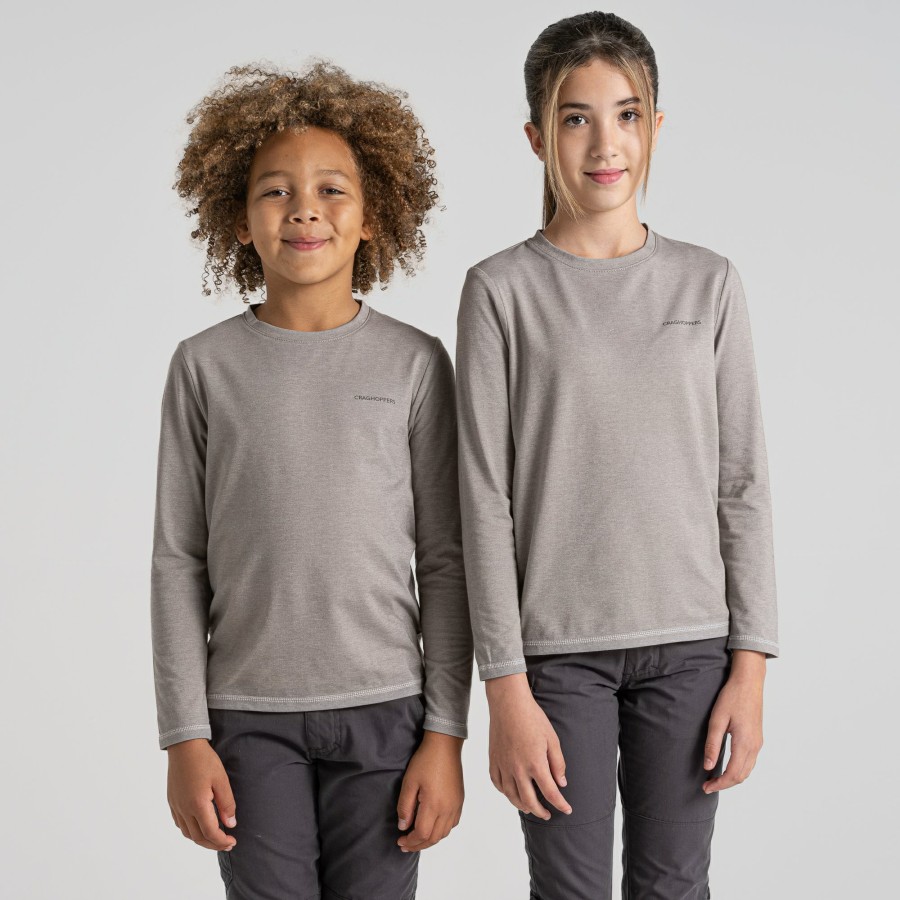 Kids Craghoppers Long Sleeve | Kid'S Nosilife Jago Long Sleeved T-Shirt - Soft Grey Marl