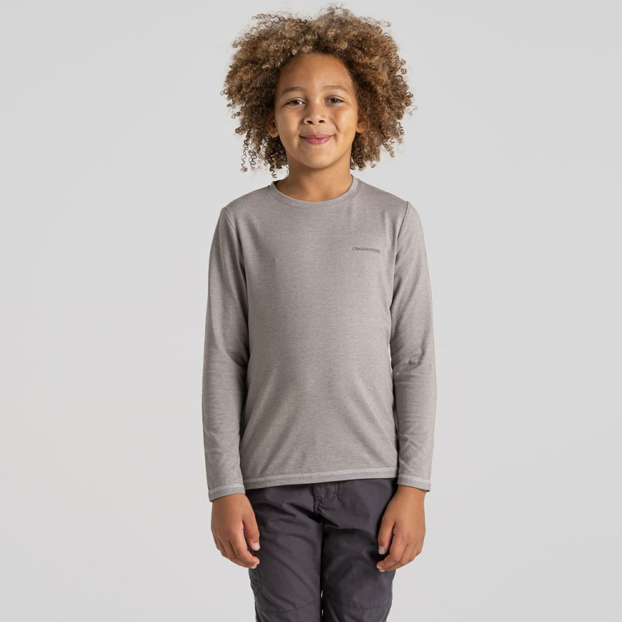 Kids Craghoppers Long Sleeve | Kid'S Nosilife Jago Long Sleeved T-Shirt - Soft Grey Marl