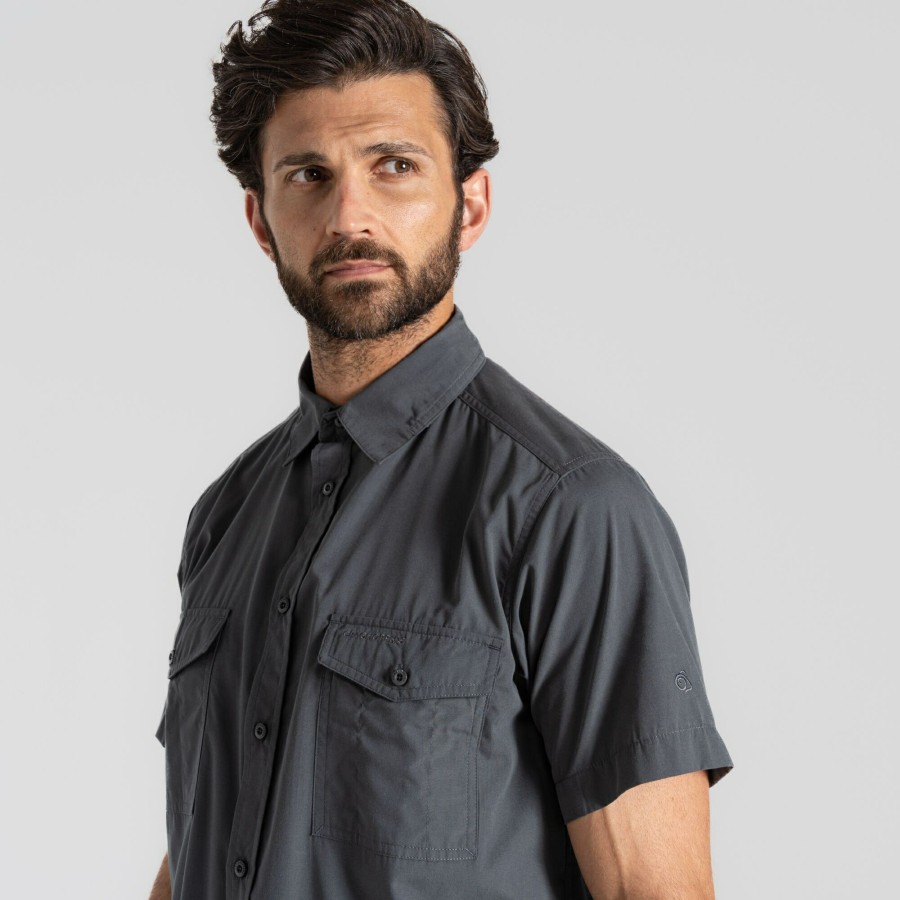 Mens Craghoppers Short Sleeve | Men'S Kiwi Short Sleeved Shirt - Dark Grey