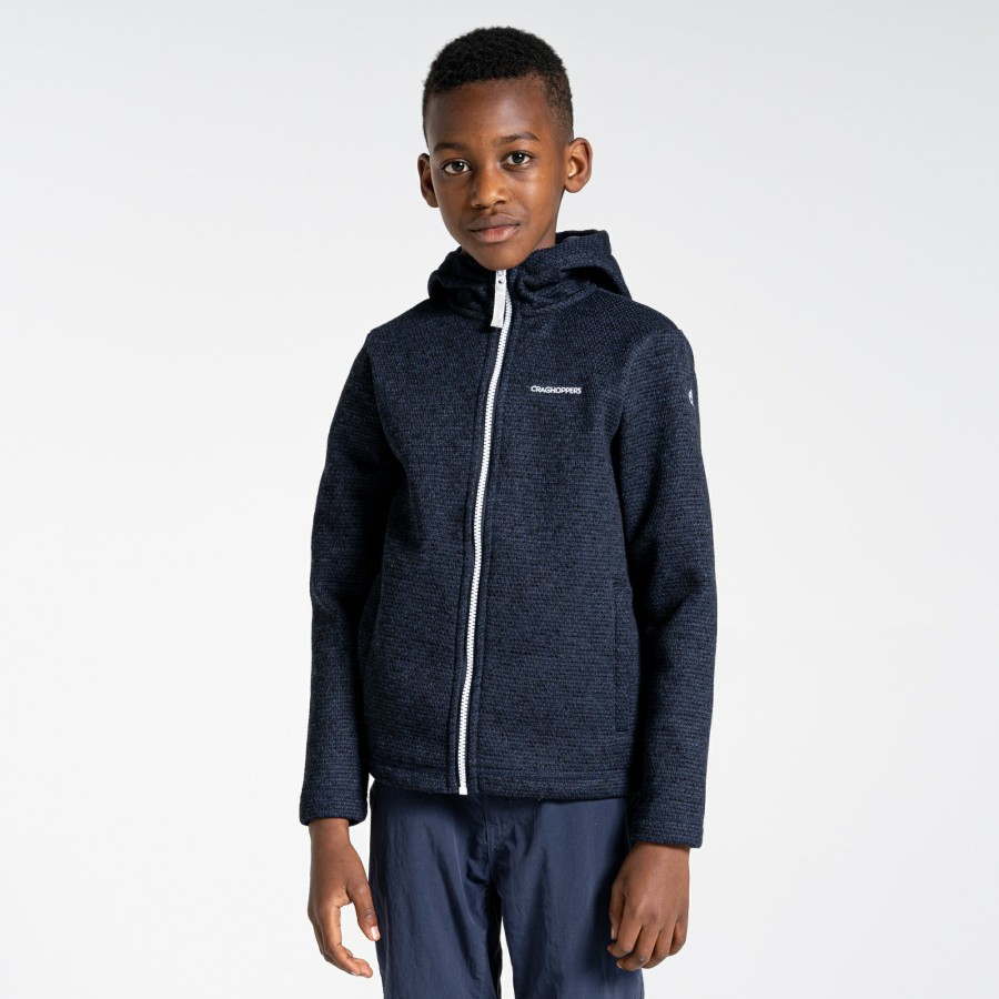 Kids Craghoppers Full Zip Fleece | Kids' Shiloh Hooded Fleece Jacket - Blue Navy Marl