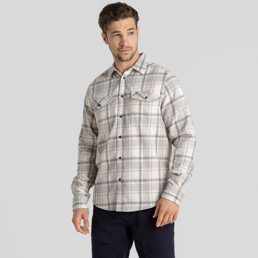 Mens Craghoppers Long Sleeve | Men'S Kiwi Long Sleeved Check Shirt - Soft Grey Marl Check