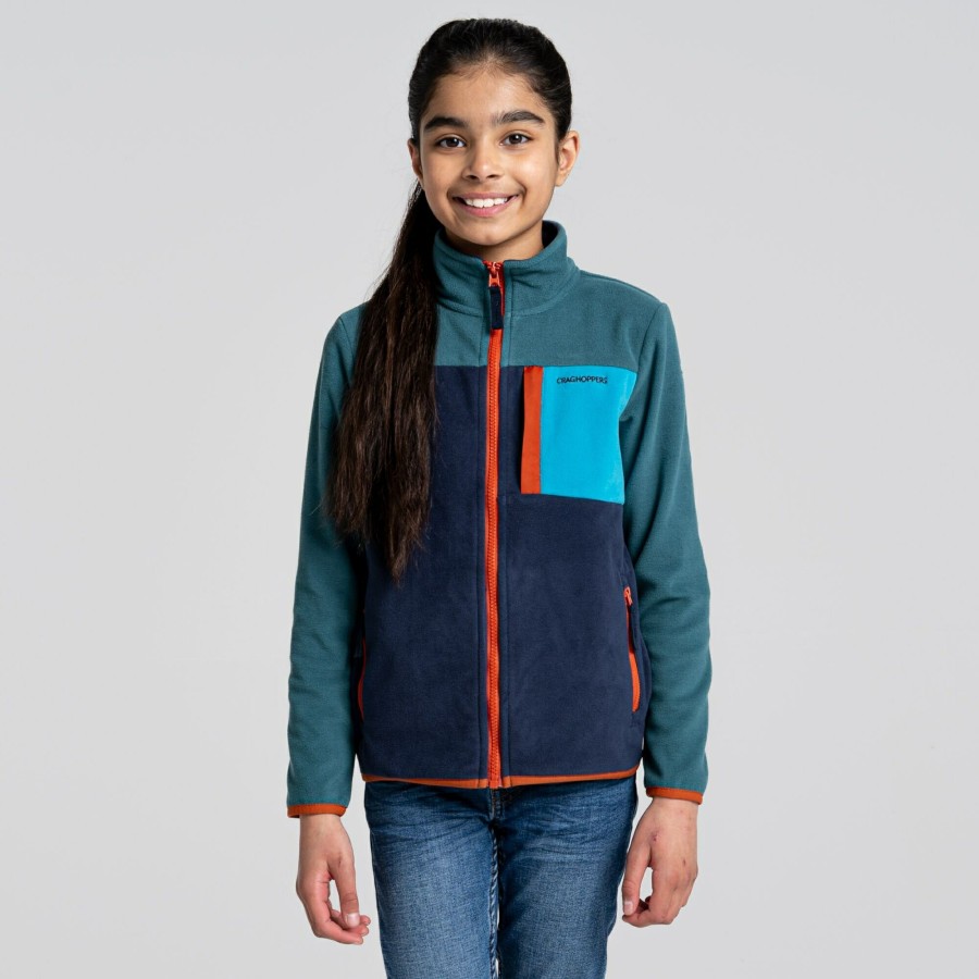 Kids Craghoppers Full Zip Fleece | Kid'S Tama Jacket - Sacramento Green / Blue Navy