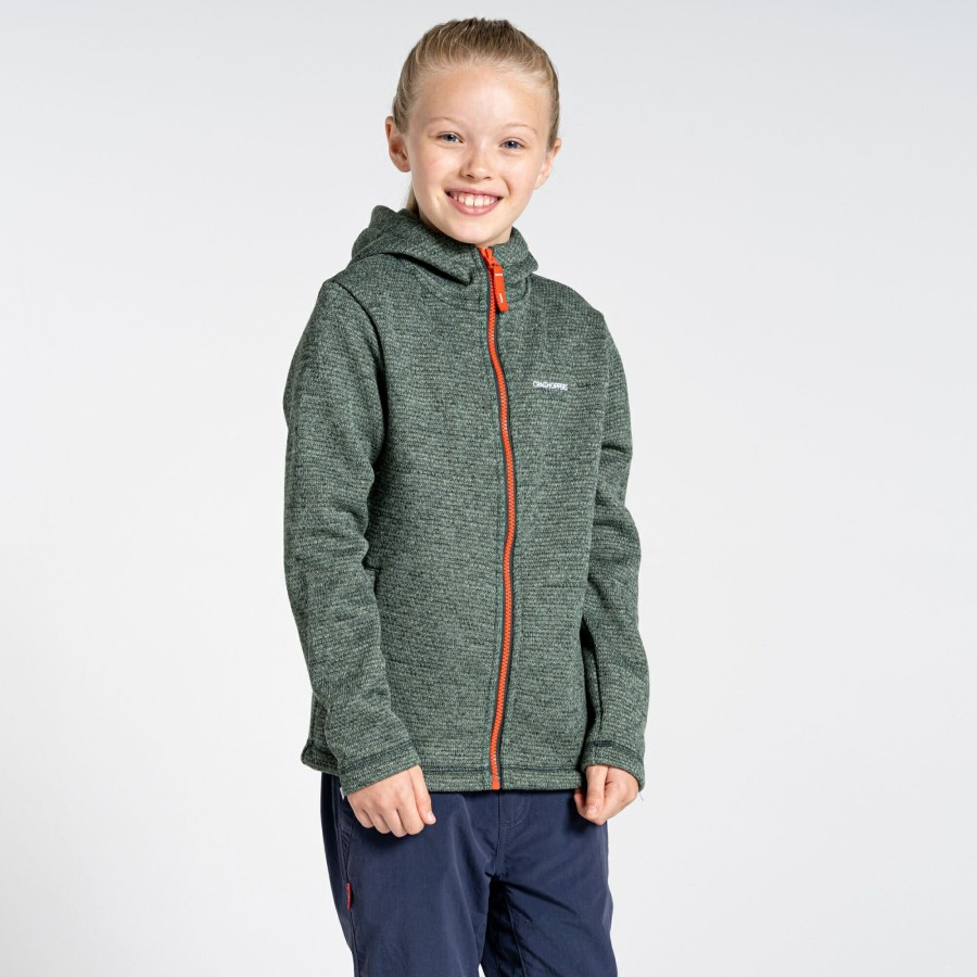 Kids Craghoppers Full Zip Fleece | Kids' Shiloh Hooded Fleece Jacket - Spruce Green Marl