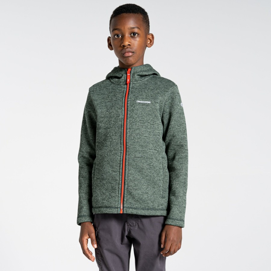 Kids Craghoppers Full Zip Fleece | Kids' Shiloh Hooded Fleece Jacket - Spruce Green Marl