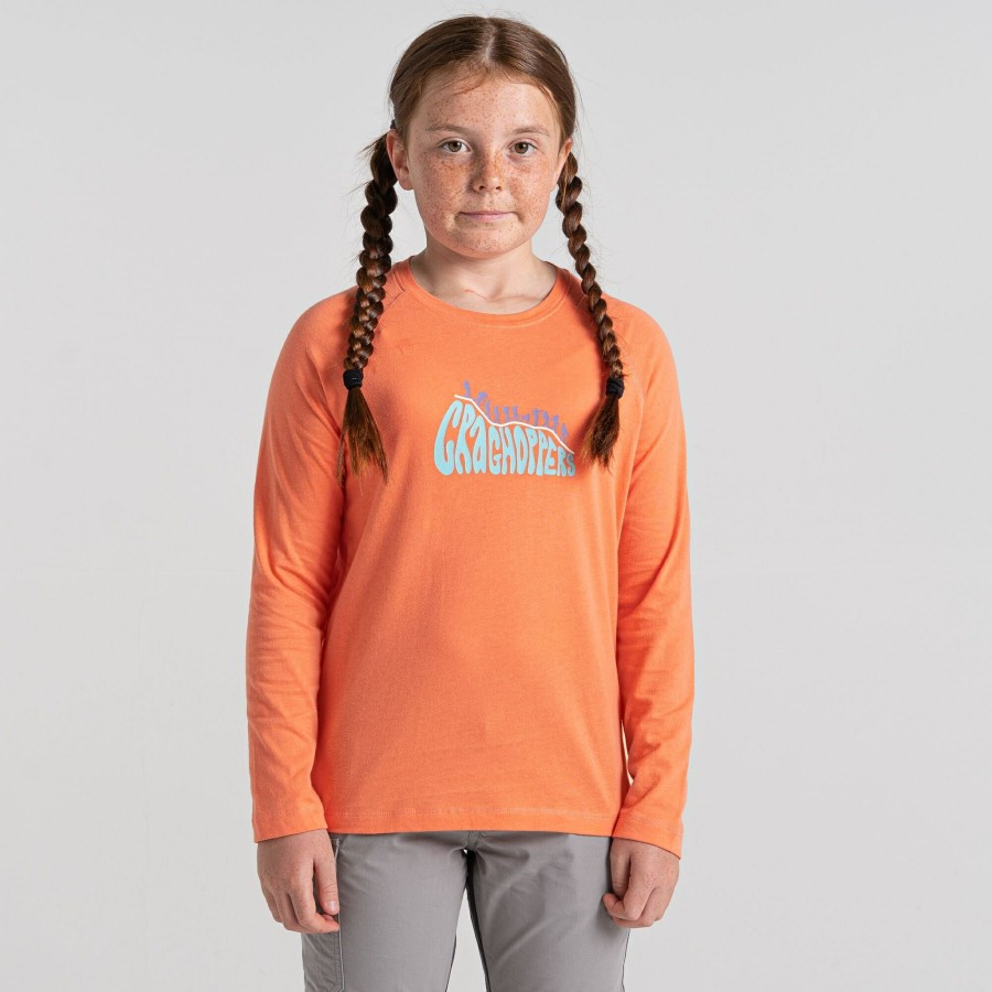 Kids Craghoppers Long Sleeve | Kid'S Bates Long Sleeved T-Shirt - Fusion Coral Bubble