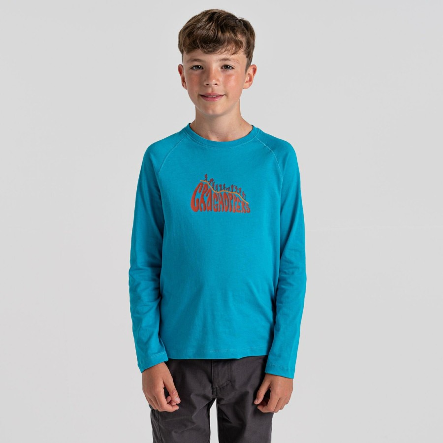 Kids Craghoppers Long Sleeve | Kid'S Bates Long Sleeved T-Shirt - Scuba Blue Bubble