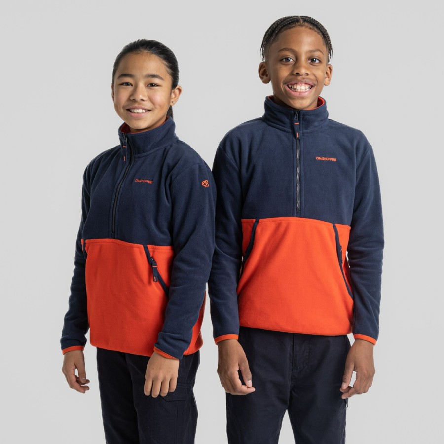 Kids Craghoppers Half Zip Fleece | Kid'S Valo Half Zip Fleece - Blue Navy / Macaw Red