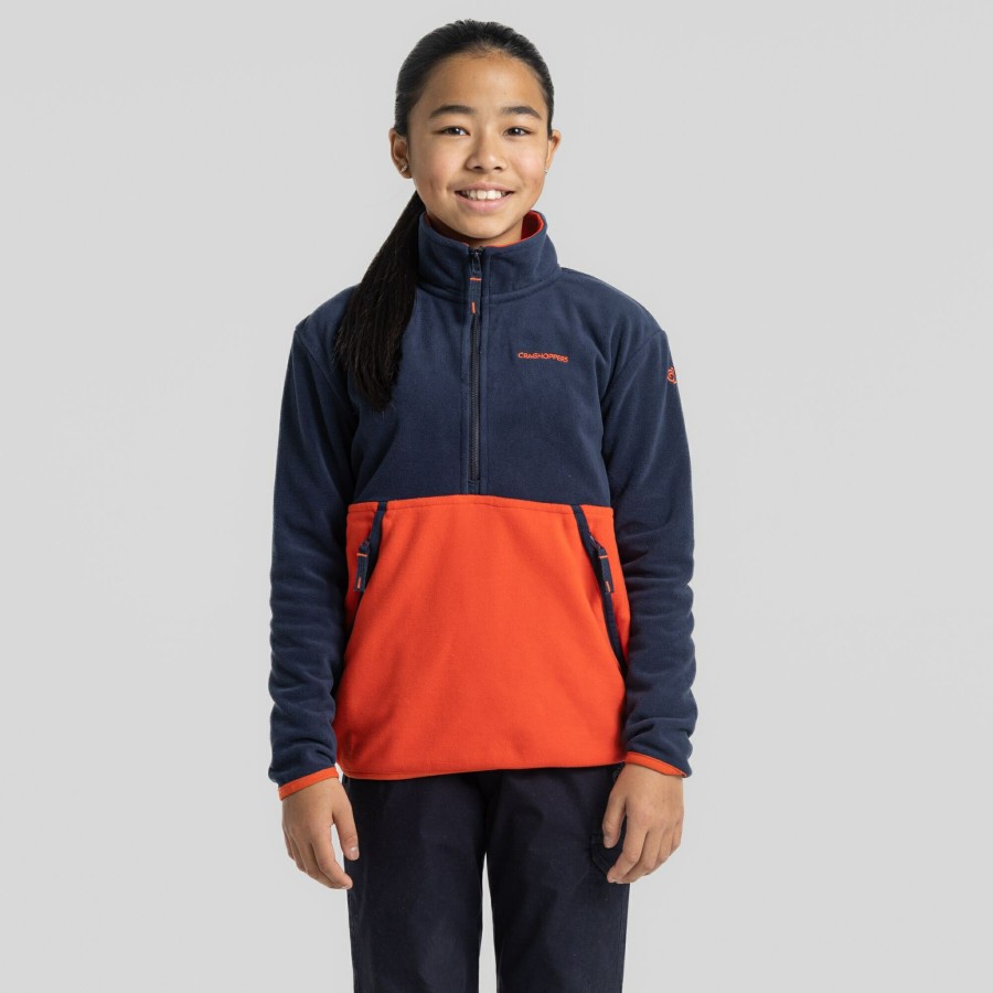 Kids Craghoppers Half Zip Fleece | Kid'S Valo Half Zip Fleece - Blue Navy / Macaw Red