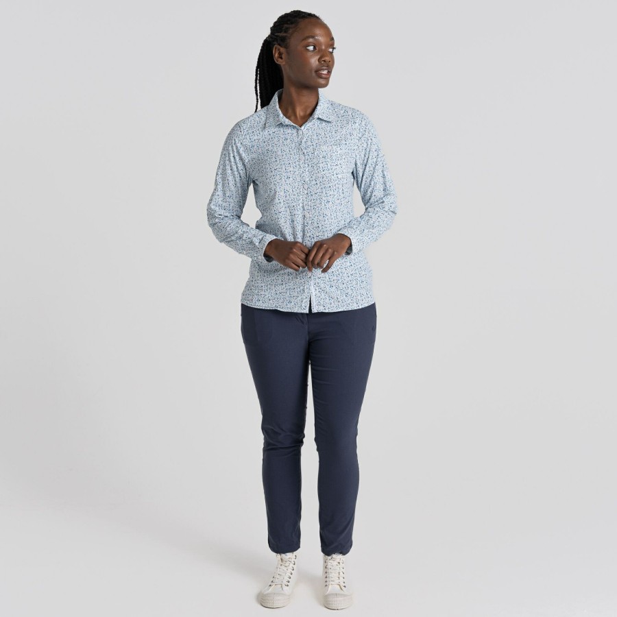 Womens Craghoppers Long Sleeve | Women'S Nosilife Fara Long Sleeved Shirt - Mediterranean Blue Print