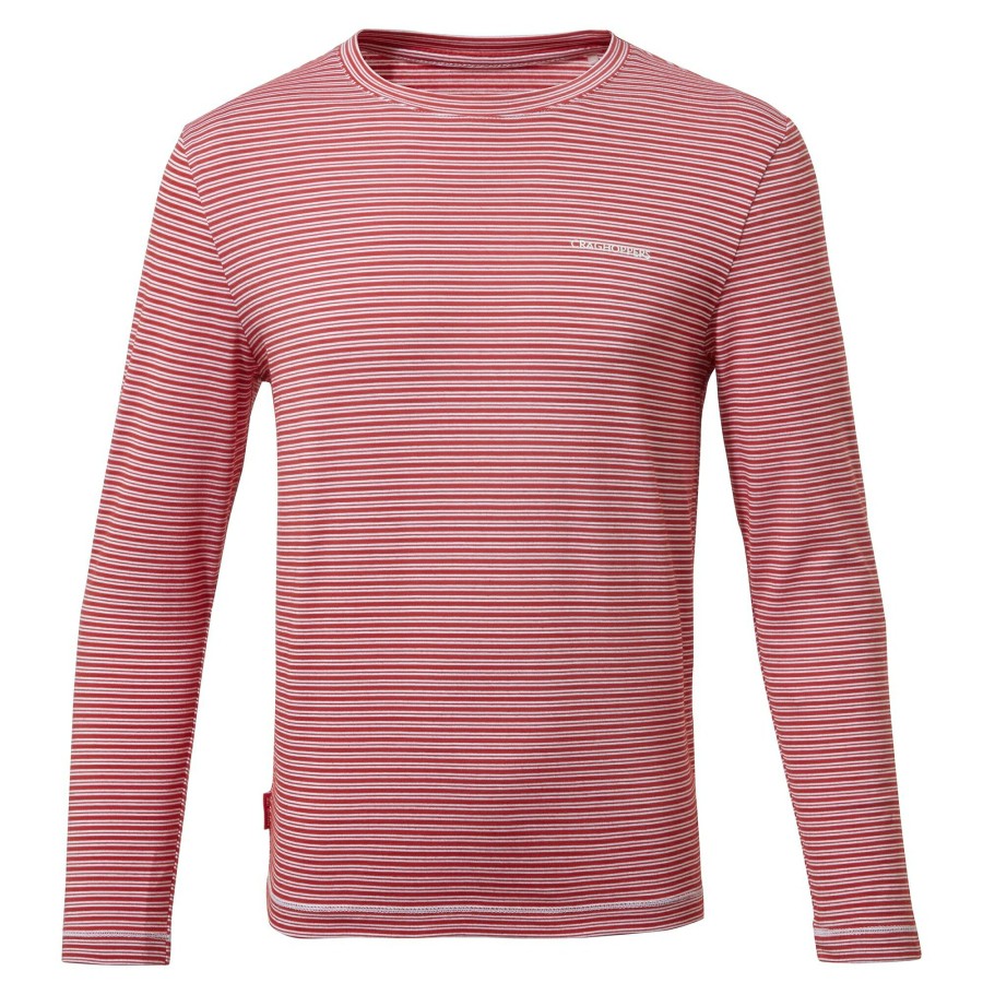 Kids Craghoppers Long Sleeve | Kid'S Nosilife Jago Long Sleeved T-Shirt - Pompeian Red Stripe