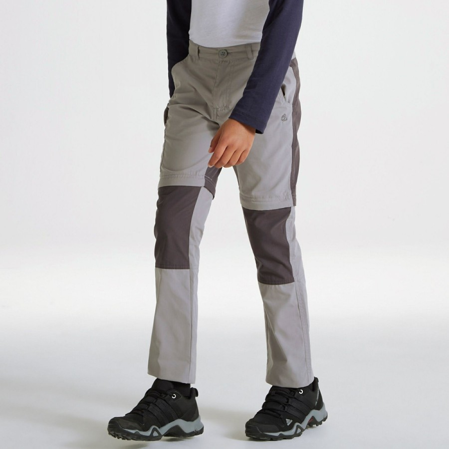 Kids Craghoppers Zip Off Trousers | Kid'S Kiwi Cargo Convertible Trousers - Cement