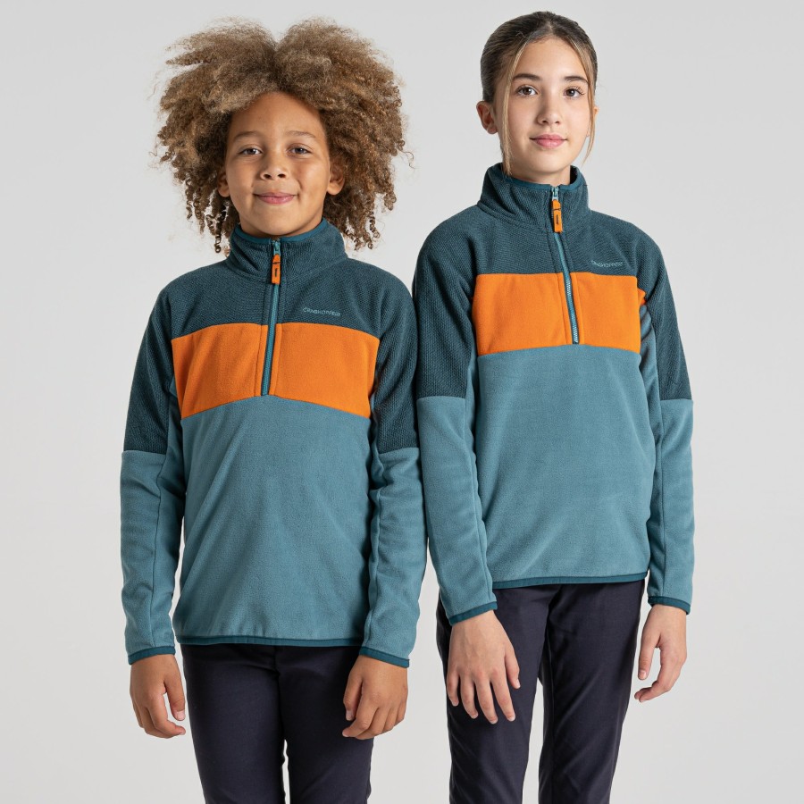 Kids Craghoppers Half Zip Fleece | Kid'S Linden Half Zip Fleece - Washed Teal / Dark Aegean Blue