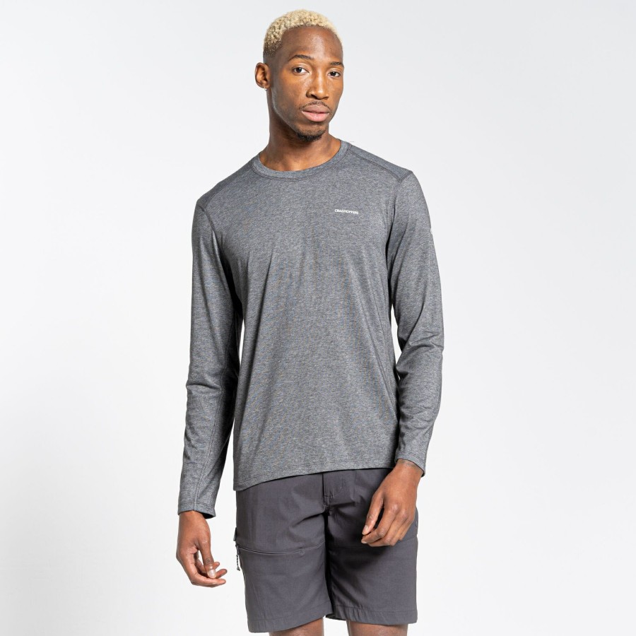 Mens Craghoppers Long Sleeve | Men'S Nosilife Talen Long Sleeved T-Shirt - Black Pepper Marl