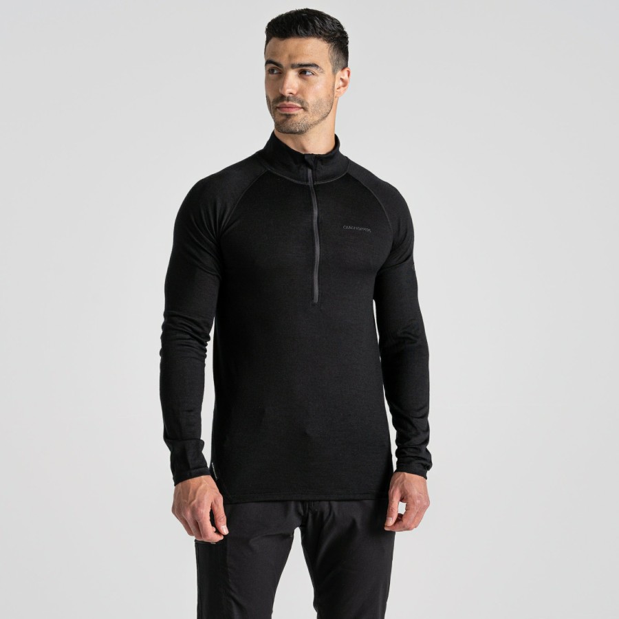 Mens Craghoppers Long Sleeve | Men'S Expert Merino Half Zip Long Sleeved Baselayer Ii - Black