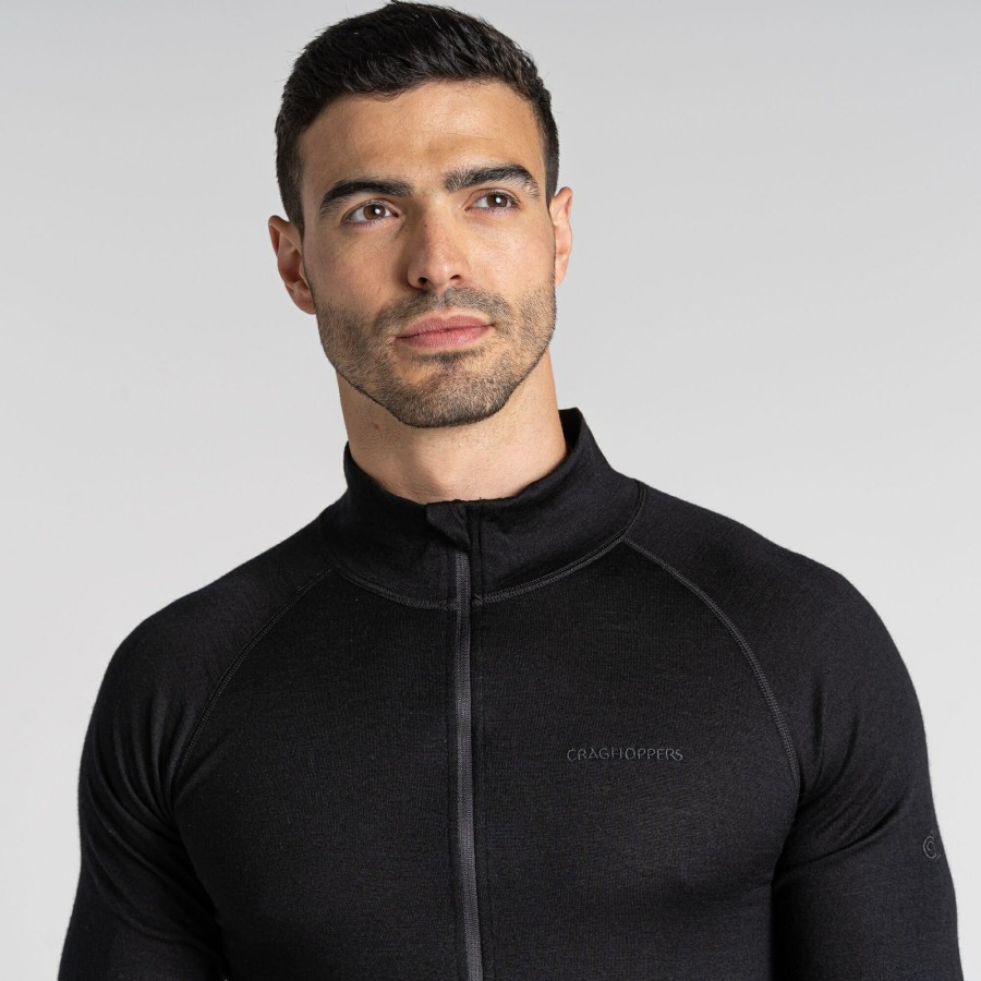 Mens Craghoppers Long Sleeve | Men'S Expert Merino Half Zip Long Sleeved Baselayer Ii - Black