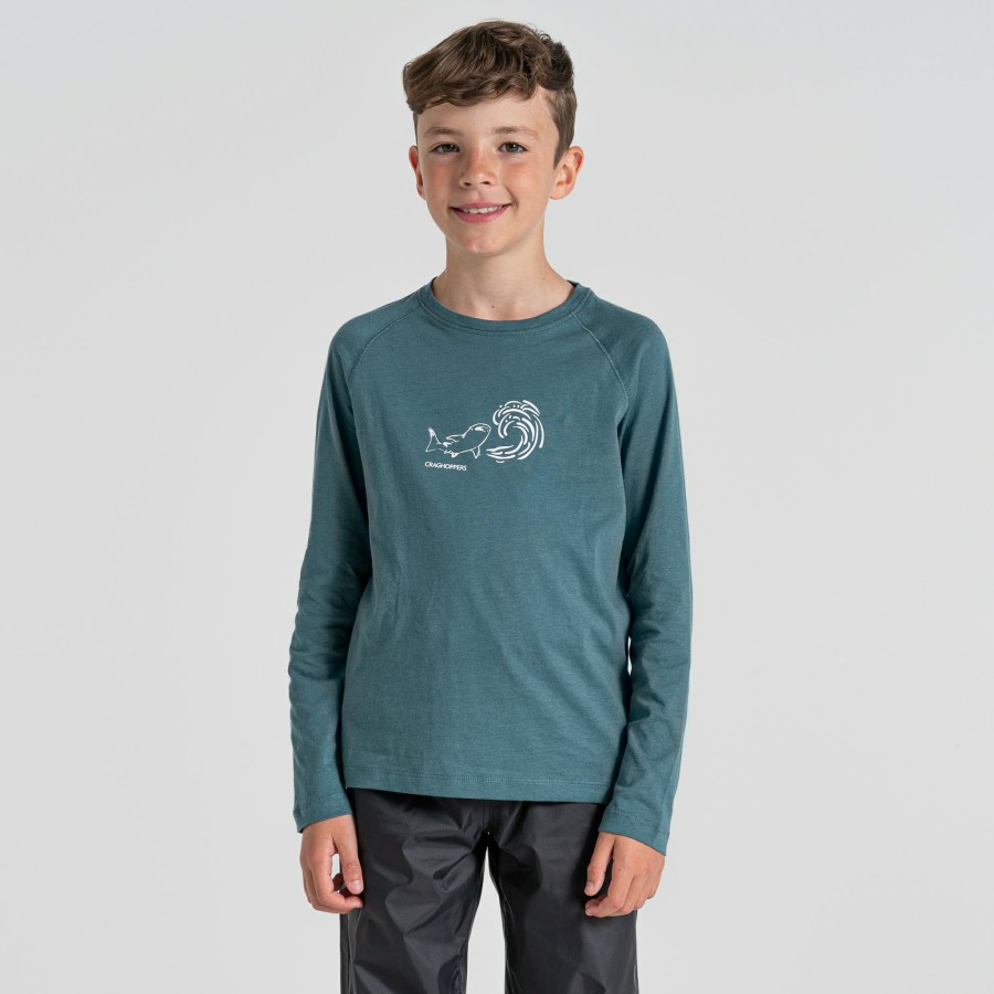 Kids Craghoppers Long Sleeve | Kid'S Bates Long Sleeved T-Shirt - Sacramento Green Whaleshark