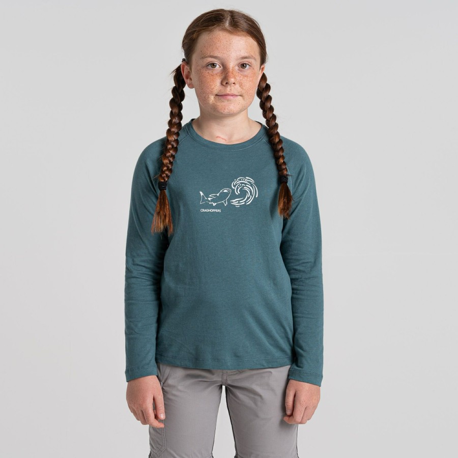 Kids Craghoppers Long Sleeve | Kid'S Bates Long Sleeved T-Shirt - Sacramento Green Whaleshark