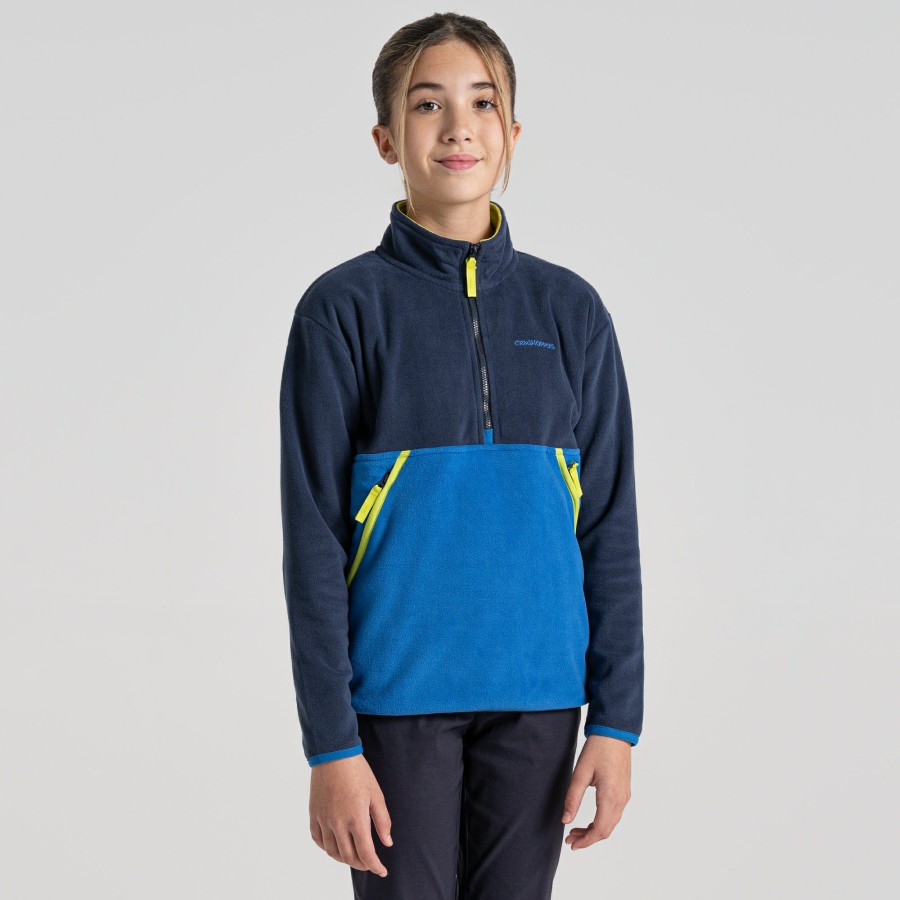 Kids Craghoppers Half Zip Fleece | Kid'S Valo Half Zip Fleece - Blue Navy / Bolt Blue