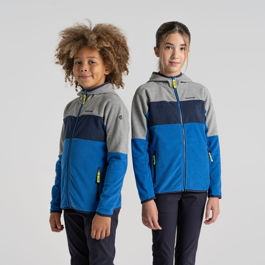 Kids Craghoppers Full Zip Fleece | Kid'S Linden Hooded Fleece Jacket - Bolt Blue / Soft Grey Marl