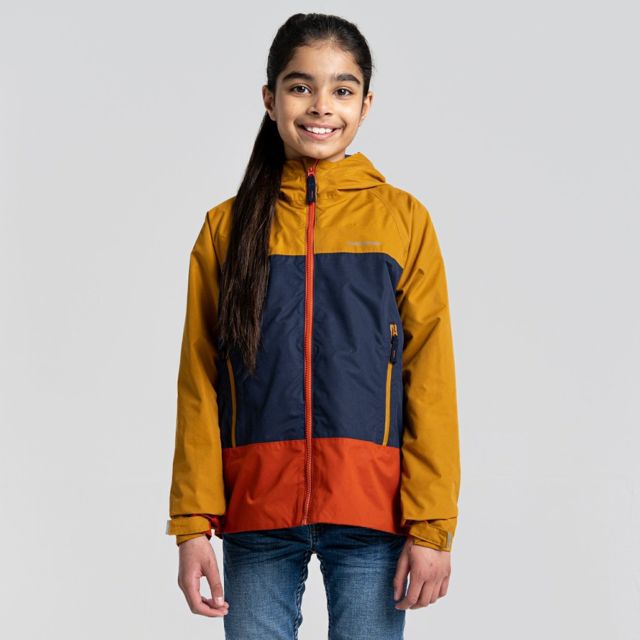 Kids Craghoppers Waterproof Jackets | Kid'S Minato Waterproof Jacket - Gingko Yellow / Blue Navy / Potters Clay