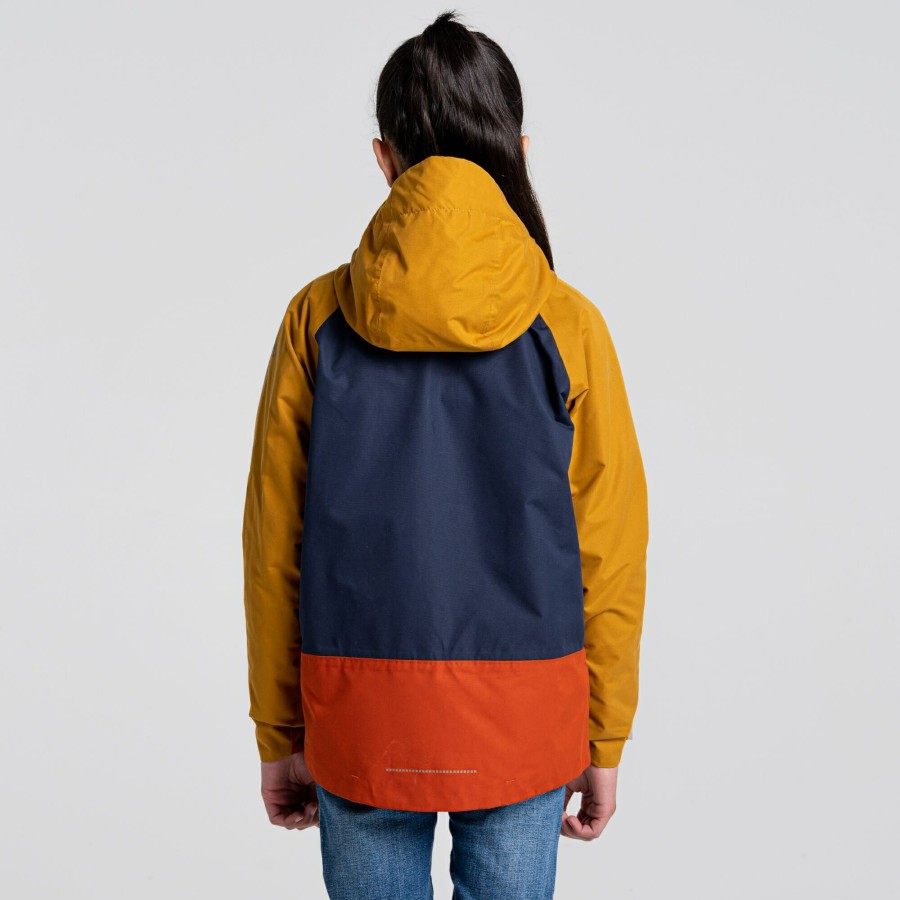 Kids Craghoppers Waterproof Jackets | Kid'S Minato Waterproof Jacket - Gingko Yellow / Blue Navy / Potters Clay