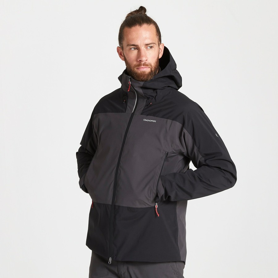 Mens Craghoppers Waterproof Jackets | Men'S Gryffin Stretch Waterproof Jacket - Black / Black Pepper