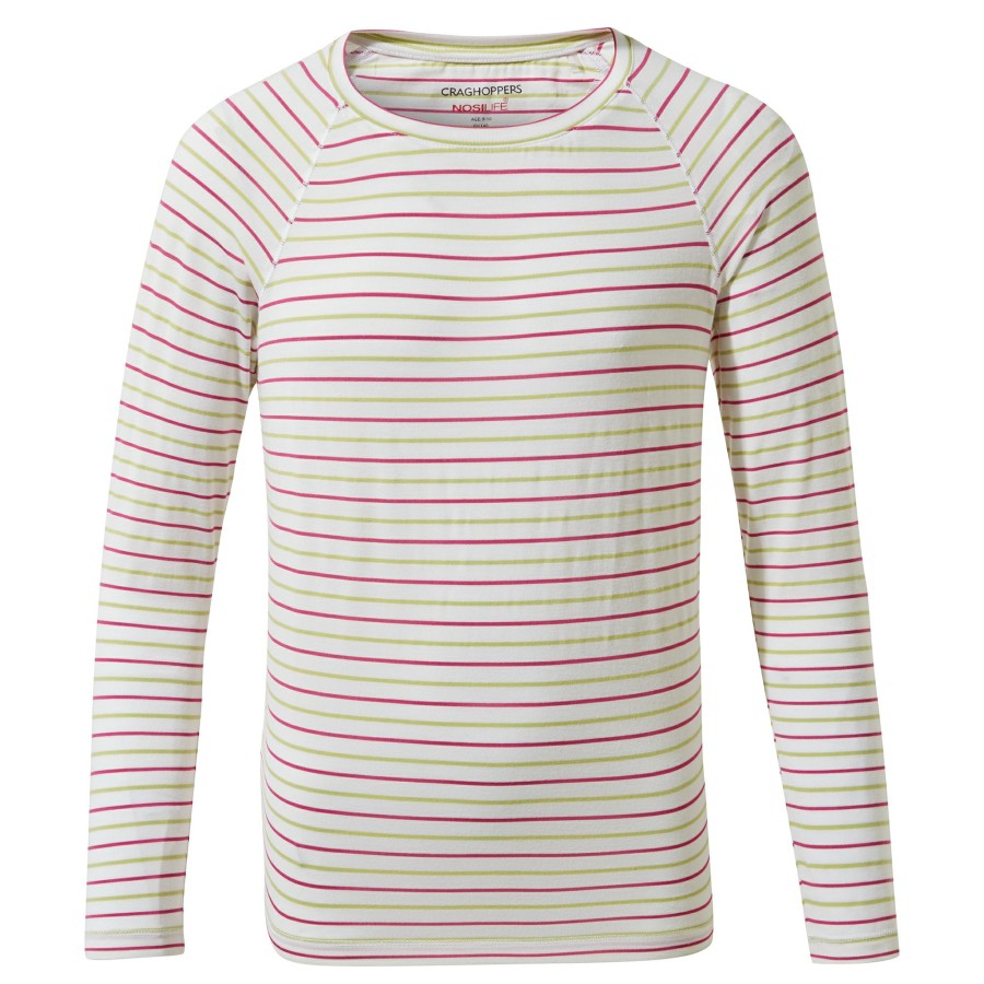 Kids Craghoppers Long Sleeve | Kid'S Nosilife Paola Long Sleeved T-Shirt - Raspberry / Lime Sorbet Stripe