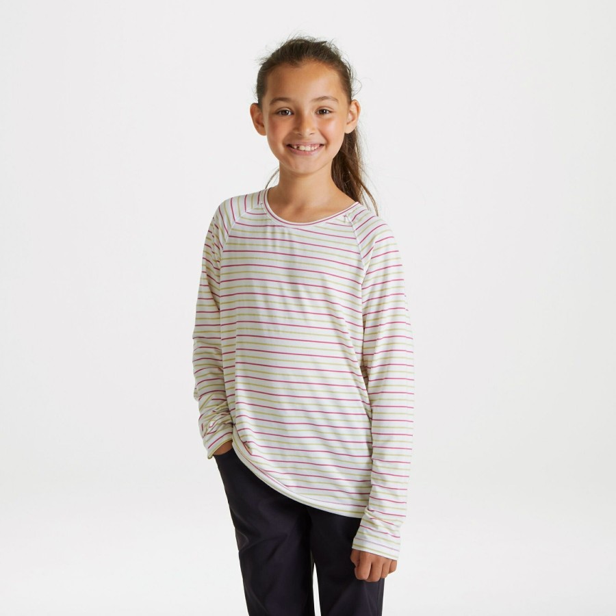 Kids Craghoppers Long Sleeve | Kid'S Nosilife Paola Long Sleeved T-Shirt - Raspberry / Lime Sorbet Stripe