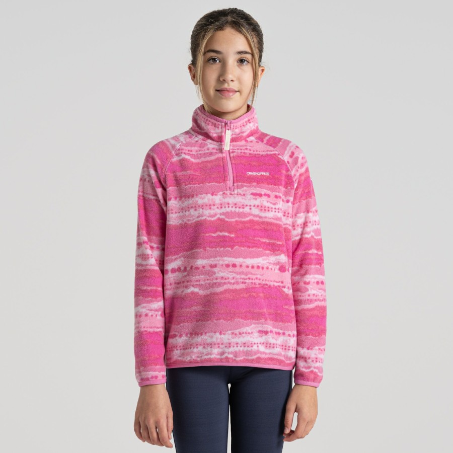 Kids Craghoppers Half Zip Fleece | Kid'S Kai Half Zip Fleece - Carnation Pink Print