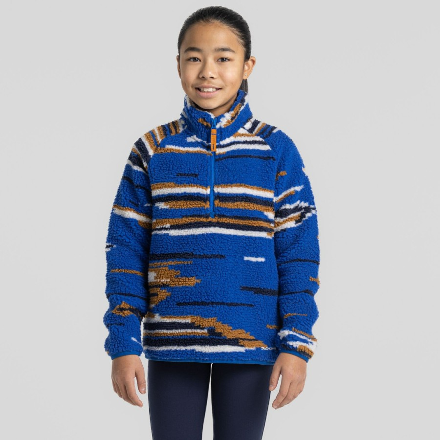 Kids Craghoppers Half Zip Fleece | Kid'S Tivoli Half Zip - Titan Blue Print