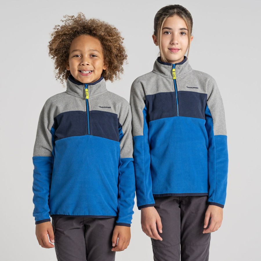 Kids Craghoppers Half Zip Fleece | Kid'S Linden Half Zip Fleece - Bolt Blue / Soft Grey Marl