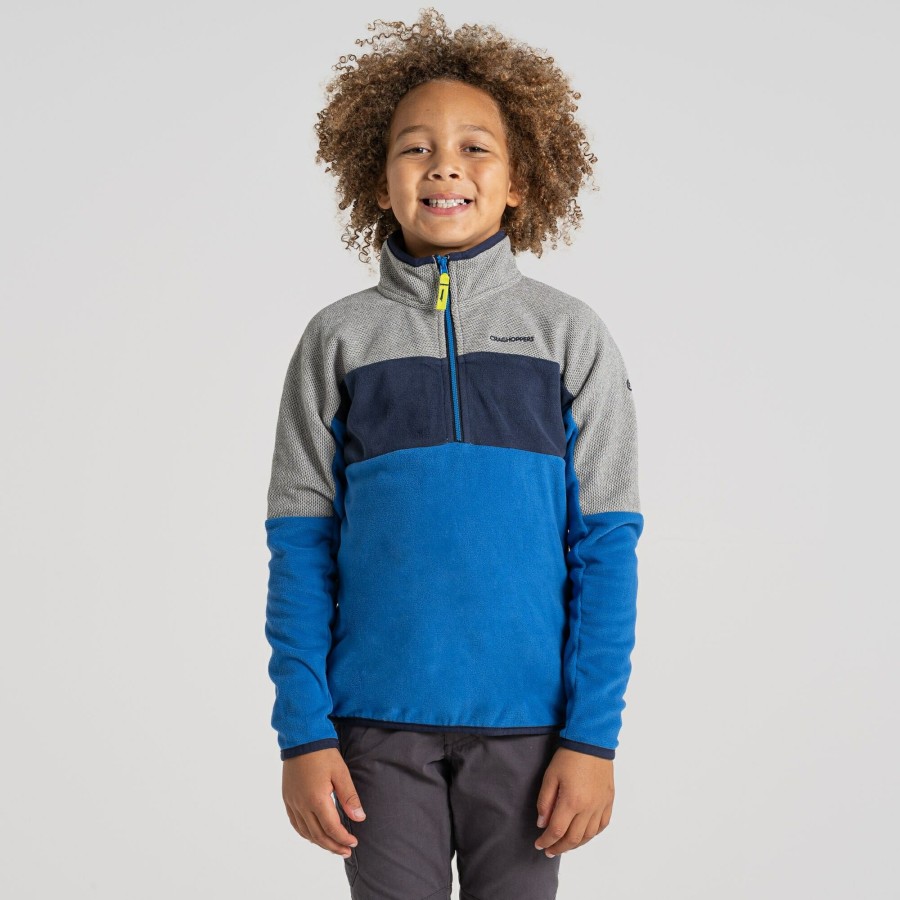 Kids Craghoppers Half Zip Fleece | Kid'S Linden Half Zip Fleece - Bolt Blue / Soft Grey Marl