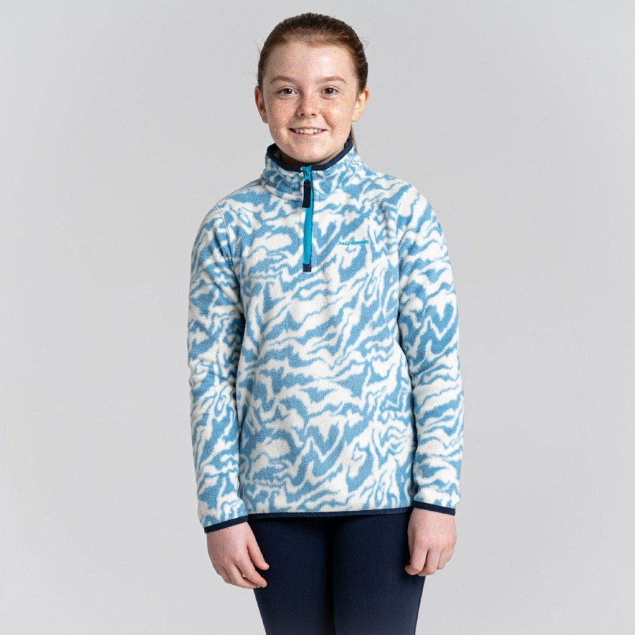 Kids Craghoppers Half Zip Fleece | Kid'S Kana Half Zip Fleece - Scuba Blue Print